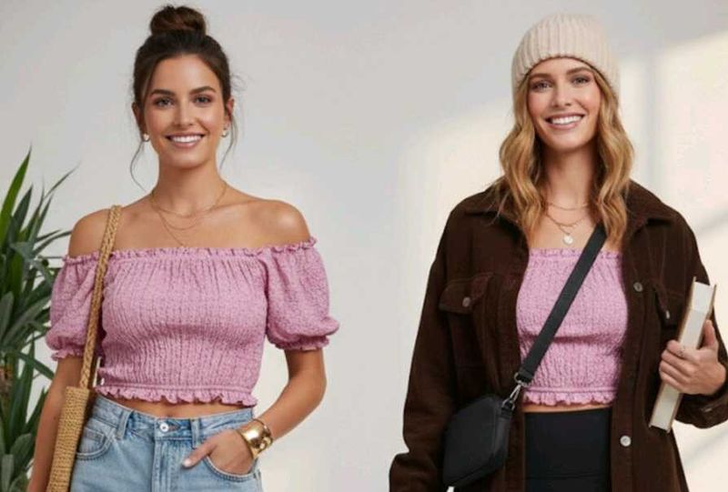 Pink Off-Shoulder Smocked Top
