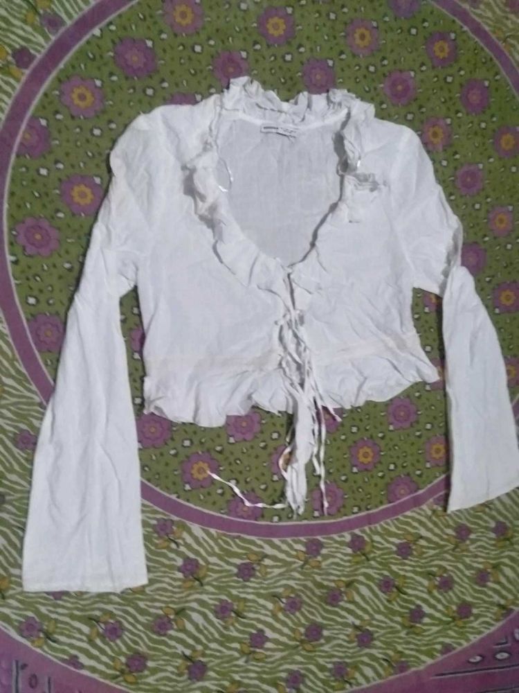skirt White Ruffled Lace-Up Crop Top co