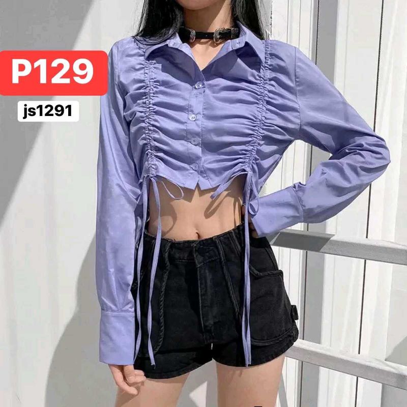 Cute Lavender Ruched Crop Shirt