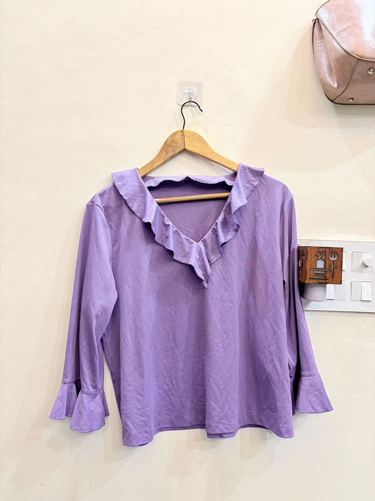Purple Ruffle Neck Top