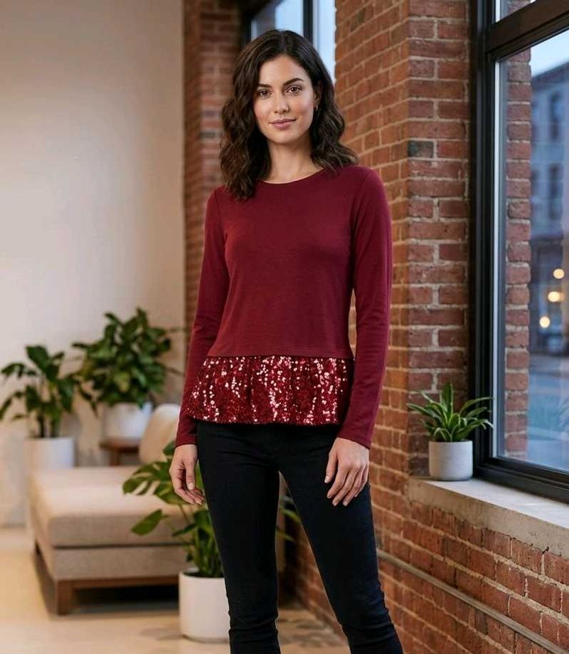 Maroon Long Sleeve Top with Sequin Detail