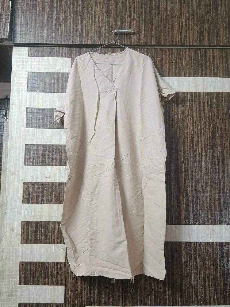 Beige V-Neck Kaftan Kurta