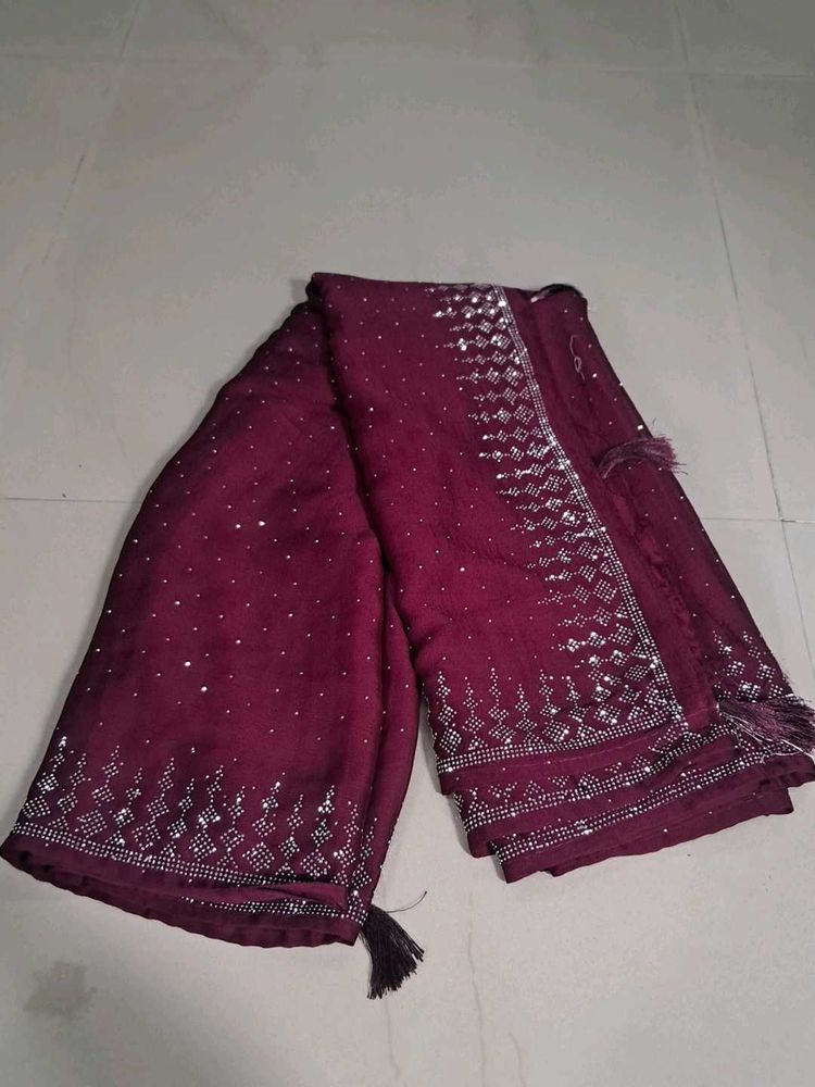 Maroon Embellished Saree