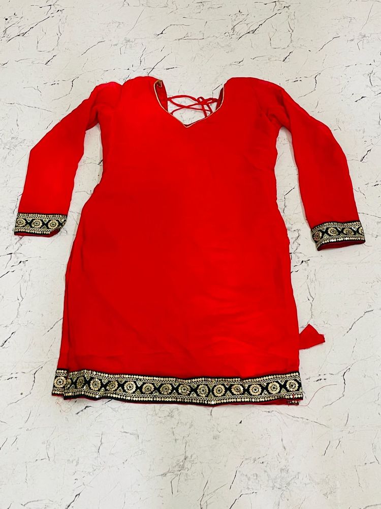 Red Kurti with Gold Detailing