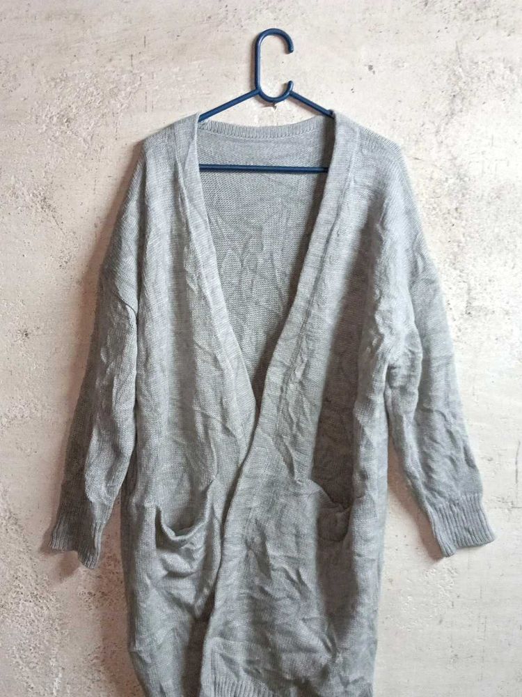 Cozy Grey Longline Shrug Oversized