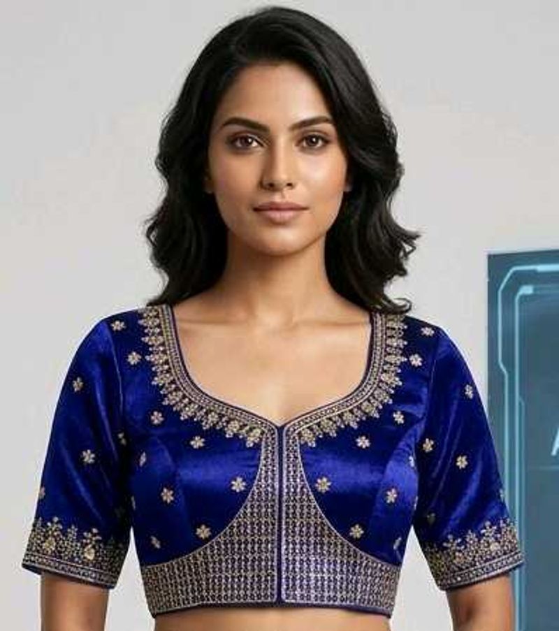 Royal Blue Heavy Gold work Blouse