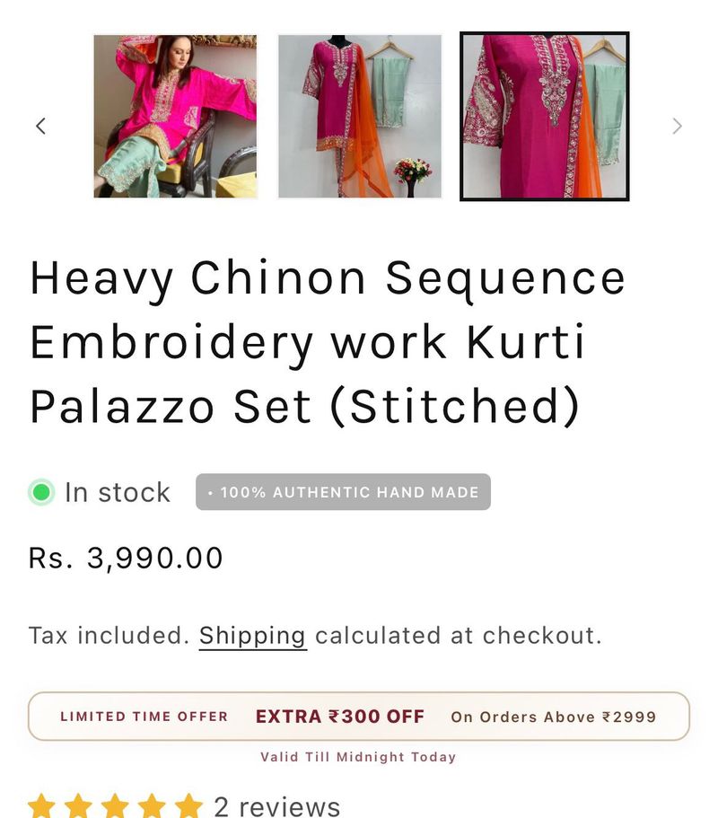 3D Heavy Chinon Embroidery Kurti Palazzo