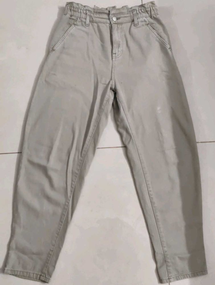 Stylish Light Grey Paperbag Waist Pants