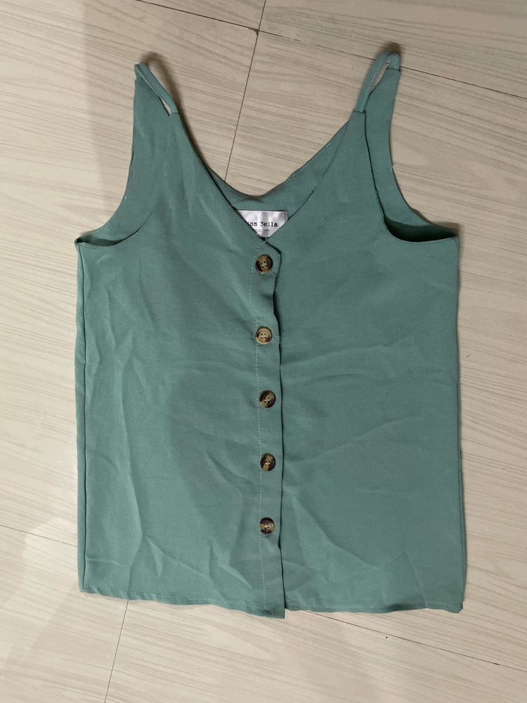 Cute Green Button-Up Cami Top