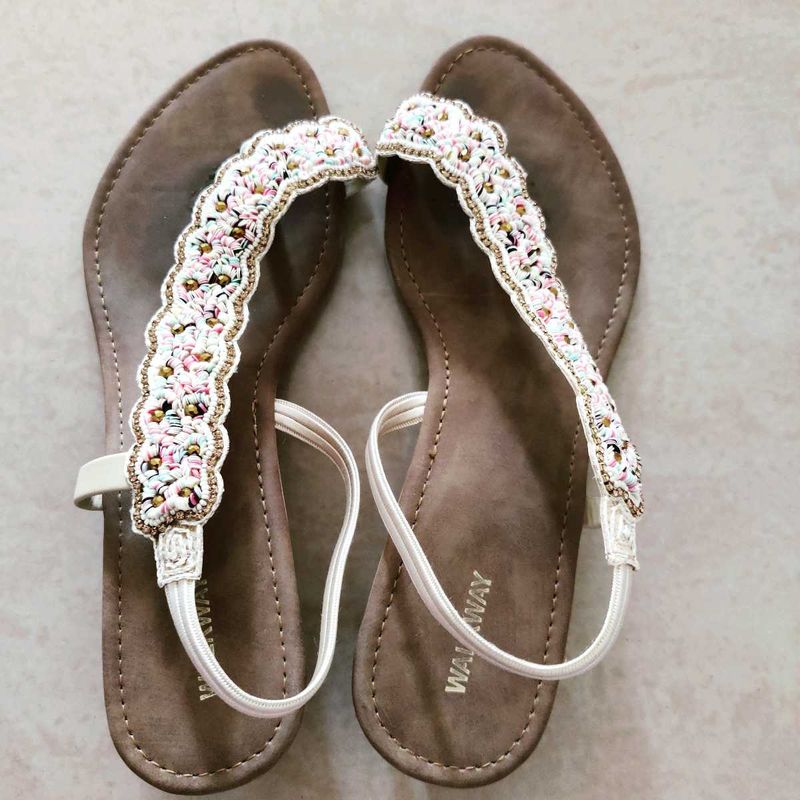 Beaded Strap Heel Sandals