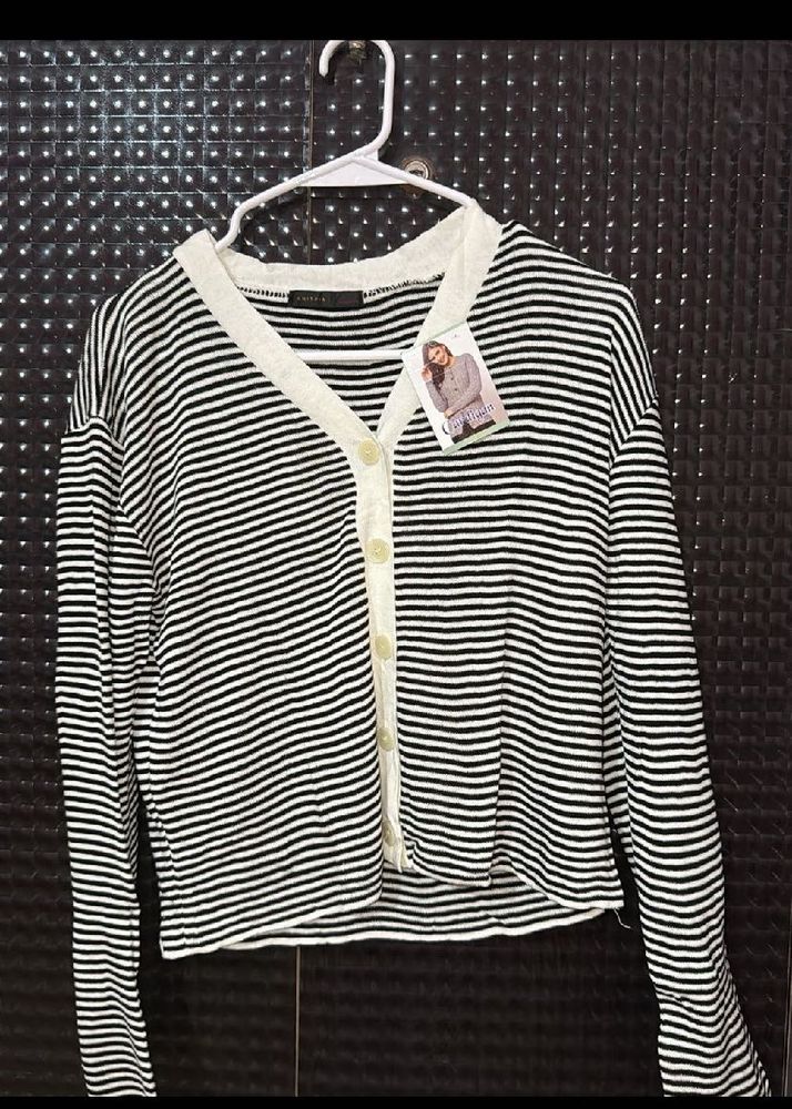 Striped Button-Up Cardigan