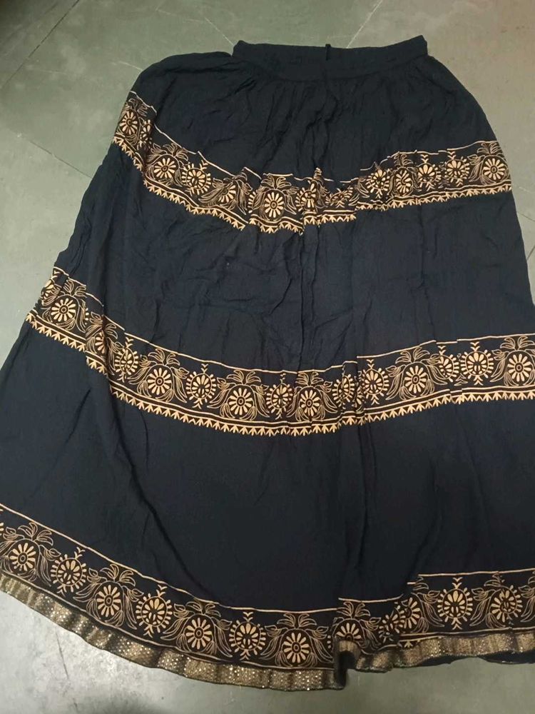 Elegant Black Ethnic Skirt with Gold Print