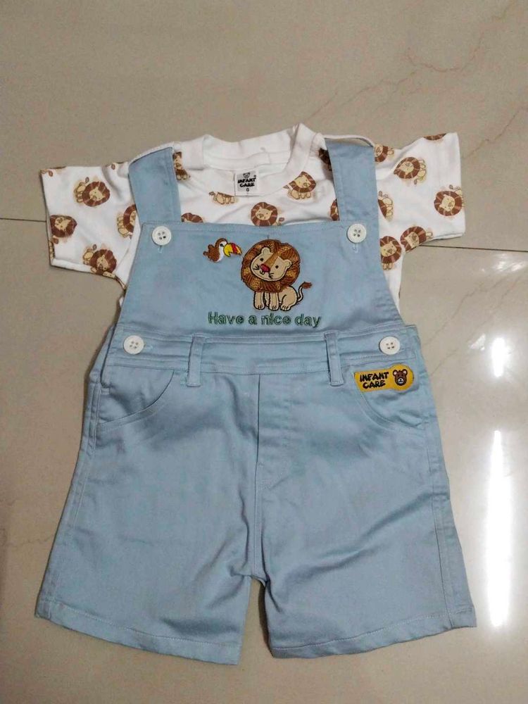 Baby Blue Lion Overalls &amp; Tee Set