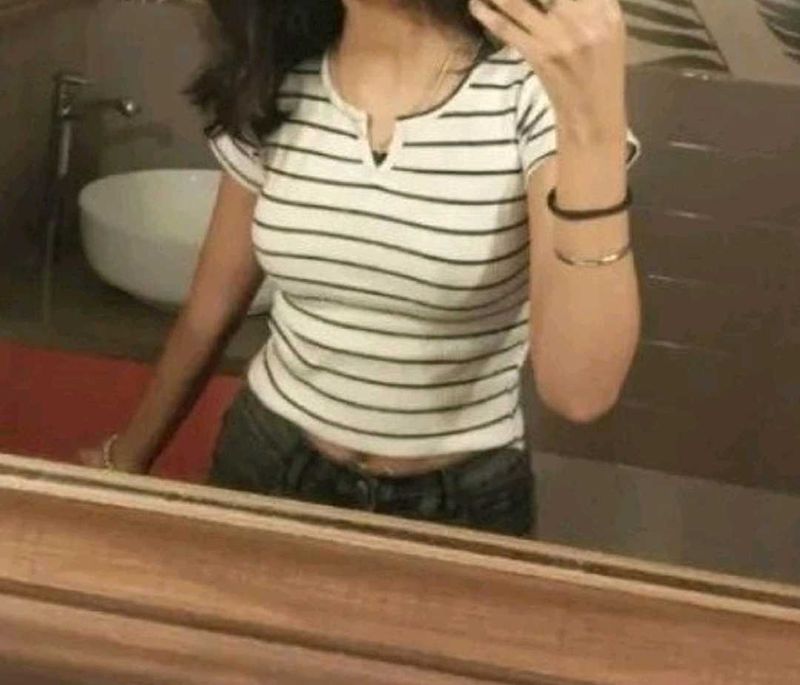Ribbed Striped V-Neck Top