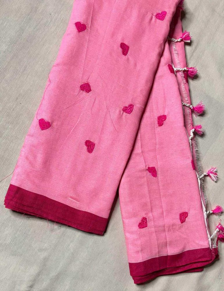 Pink khadi Cotton Saree with Heart Embroidery