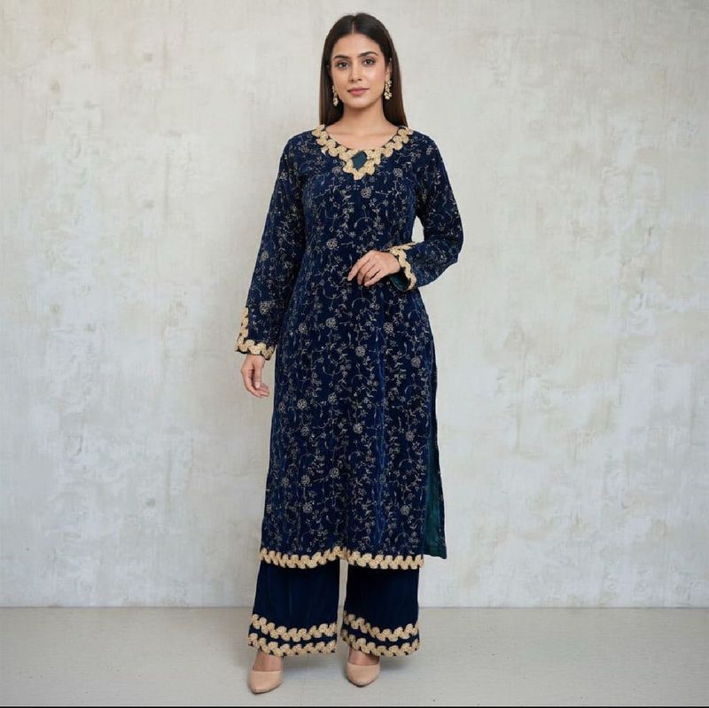 Premium Velvet Suit Set with Embroidery Sequence