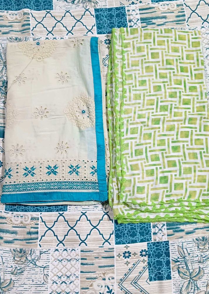 Cream and Green Dupatta (pack of 1)