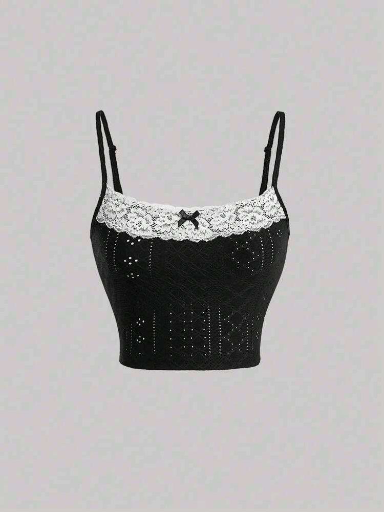 Cute Black Lace Trim Crop Top