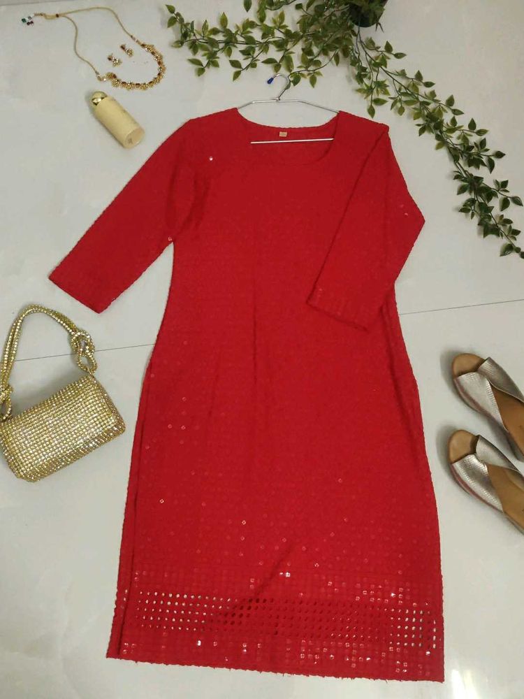 Elegant Red Sequined Kurta❤️✨
