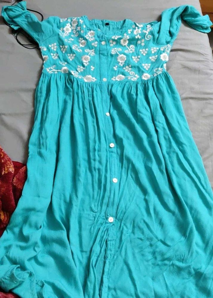 Embroidered Teal Kurta