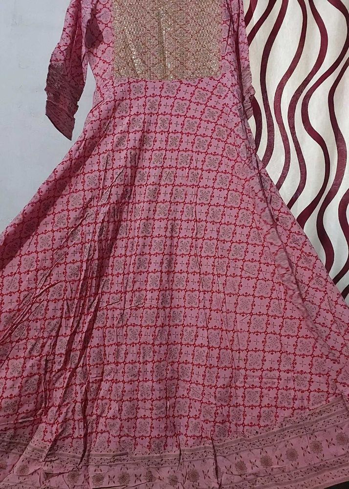 Women Pink Ethnic Motifs Printed Cotton Anarkali