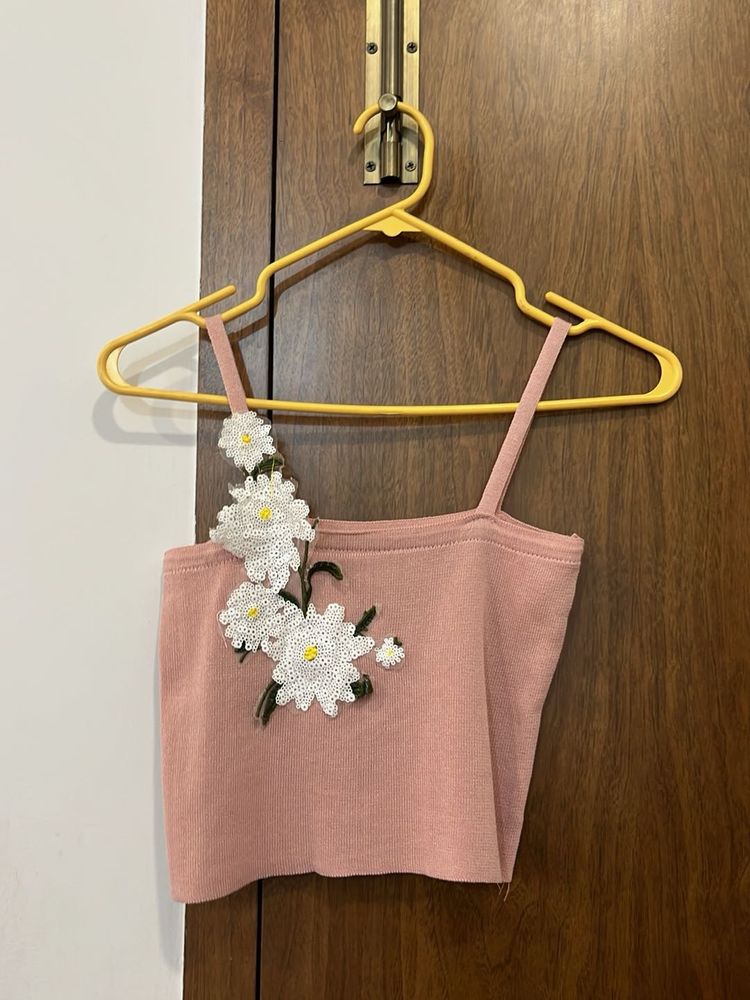 Cute Pink Floral Crop Top