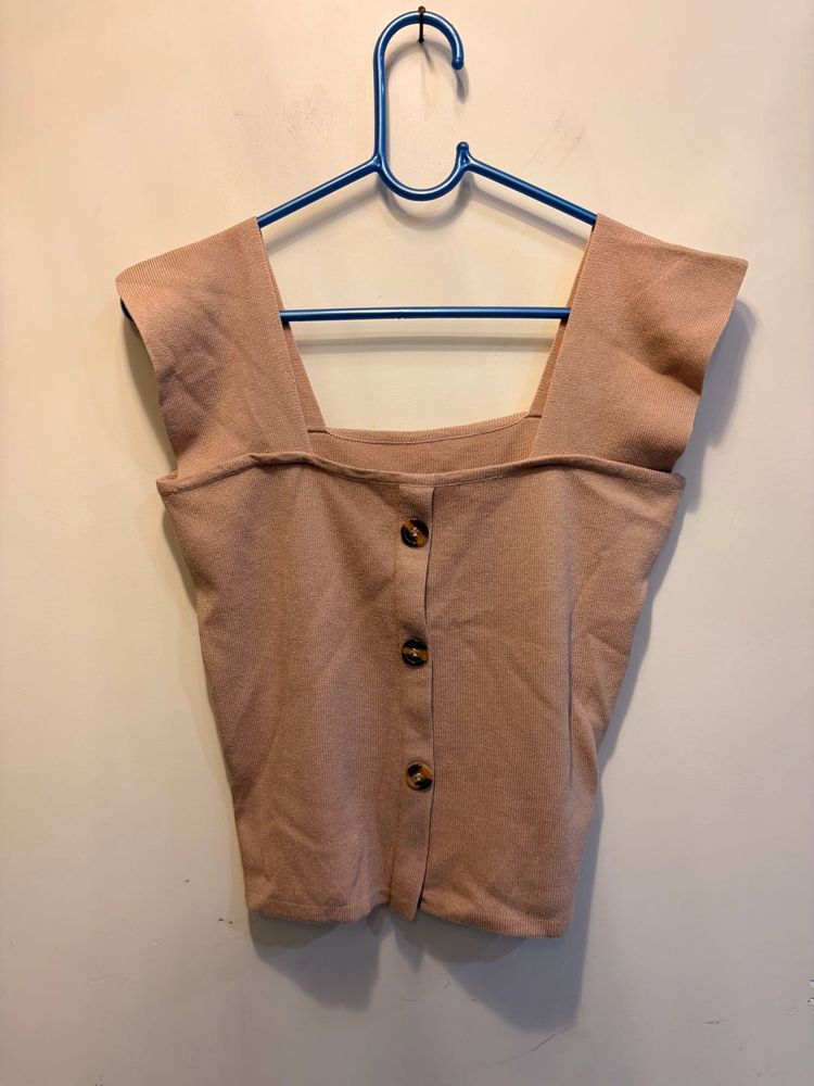 beige crop top with buttons