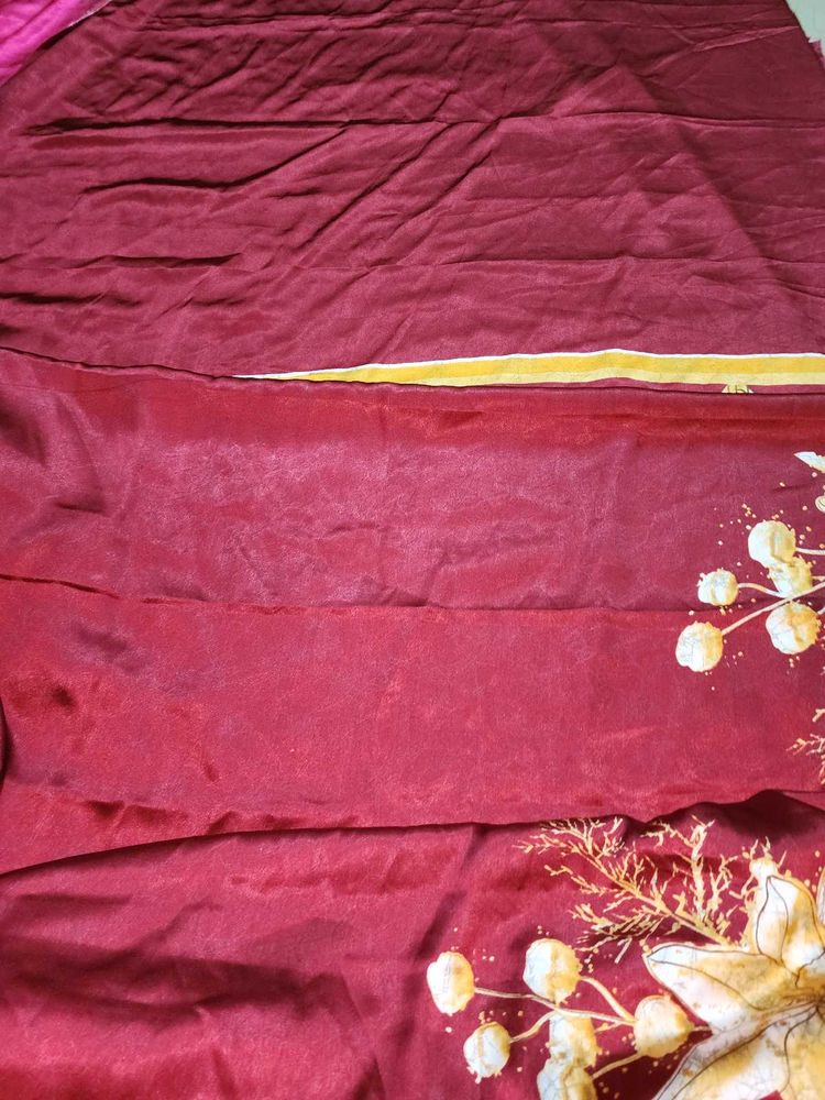 Elegant Maroon Saree with Floral Print