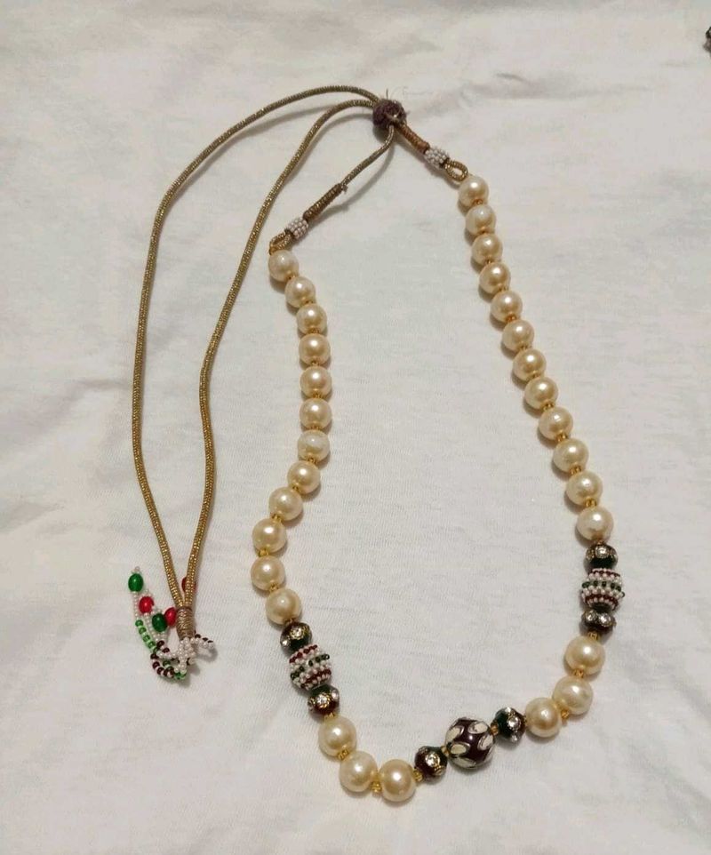 Elegant Pearl Necklace with silver Boho Earrings