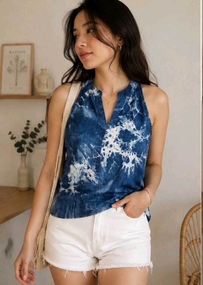 Blue Tie-Dye Sleeveless Top