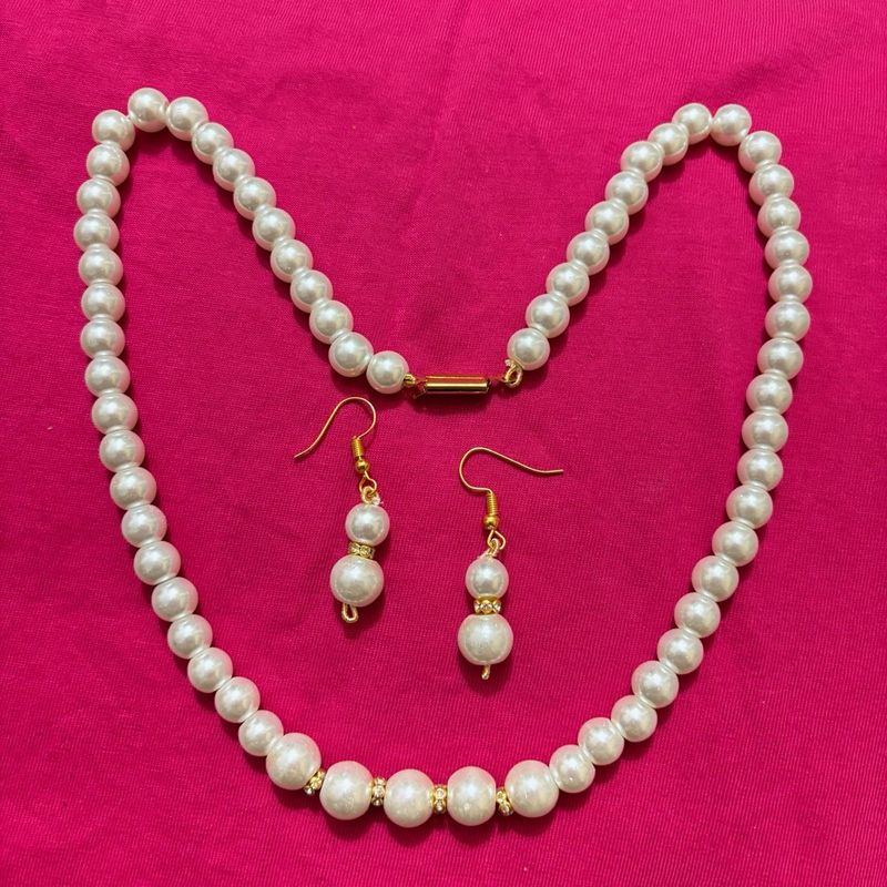 Elegant Pearl Chain Necklace and Earring Set