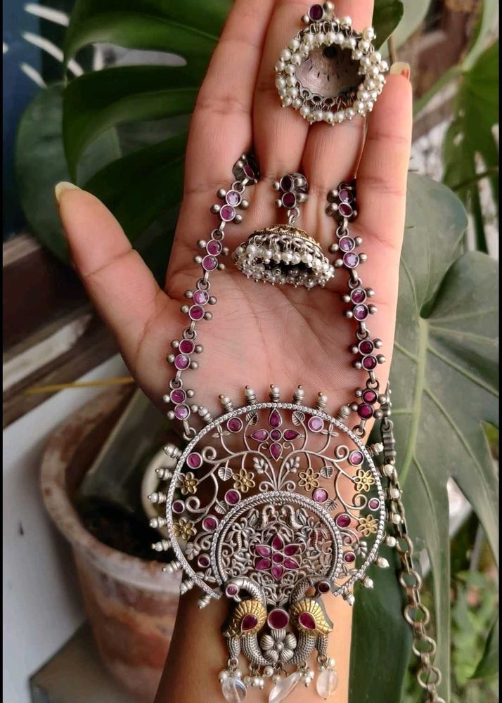 Brass AD stone work Necklace &amp; Earring Set