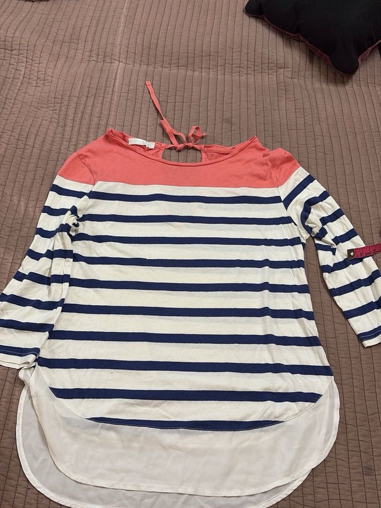 Striped Boat Neck Tunic with Back Tie