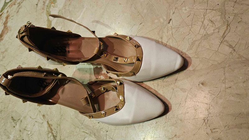 Women White Studded Stilletos Heels