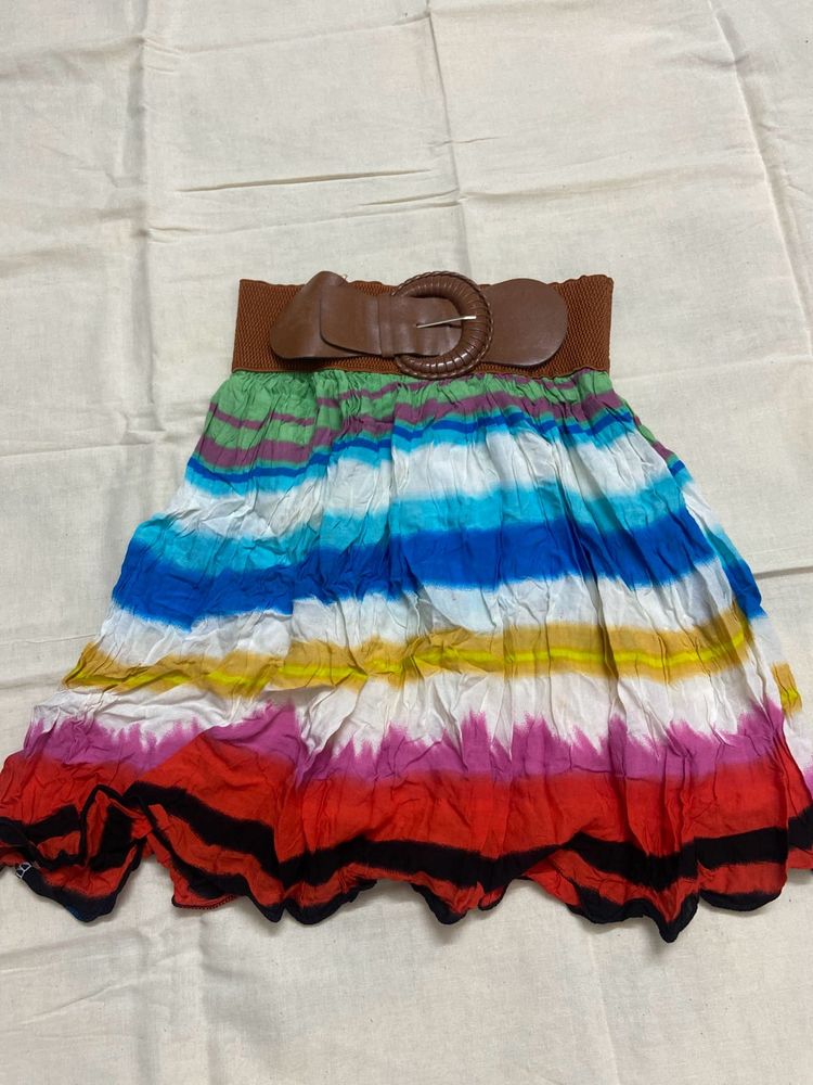 Bohemian Tie-Dye Tiered Skirt with Belt