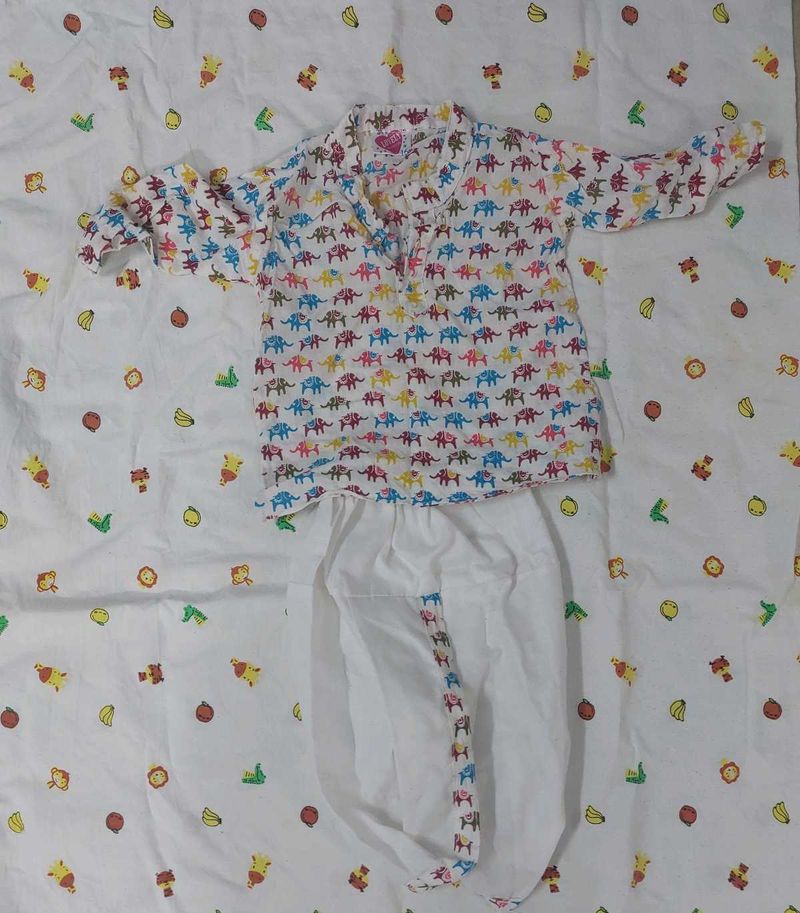 Pure Cotton Cute Elephant Print Kurta Set