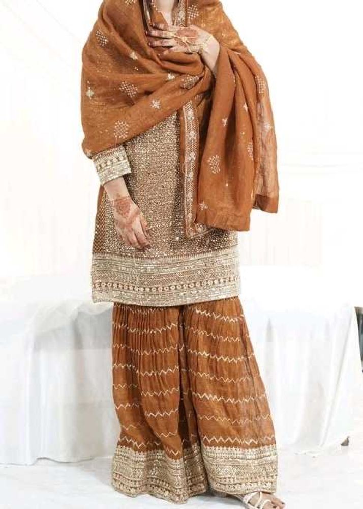 Elegant Brown Embellished Kurta Set