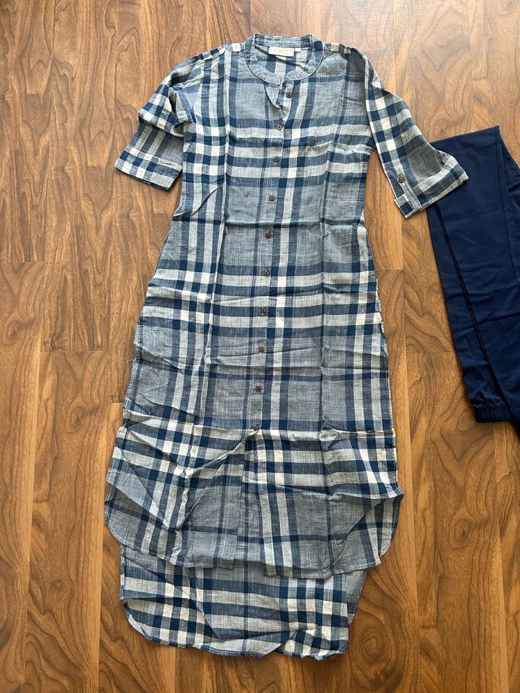 Plaid Print Blue Kurta and Leggings