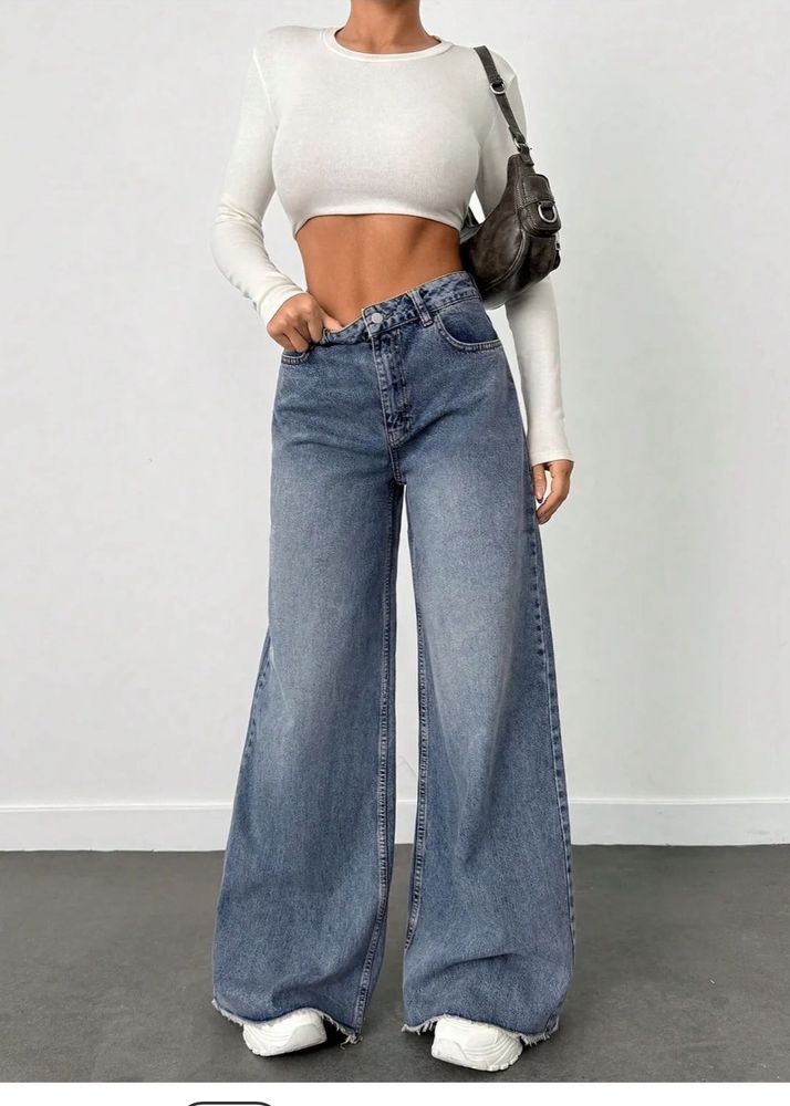 Wide Leg Blue Denim Jeans