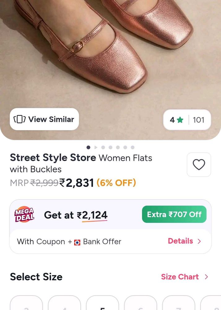 Rose Gold Metallic Flats with Buckles