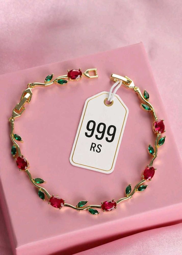 Elegant Gold Tone Tulip Bracelet with Red and Gree
