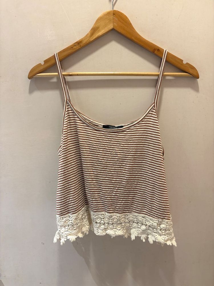 Chic Striped  Lace Trim Top