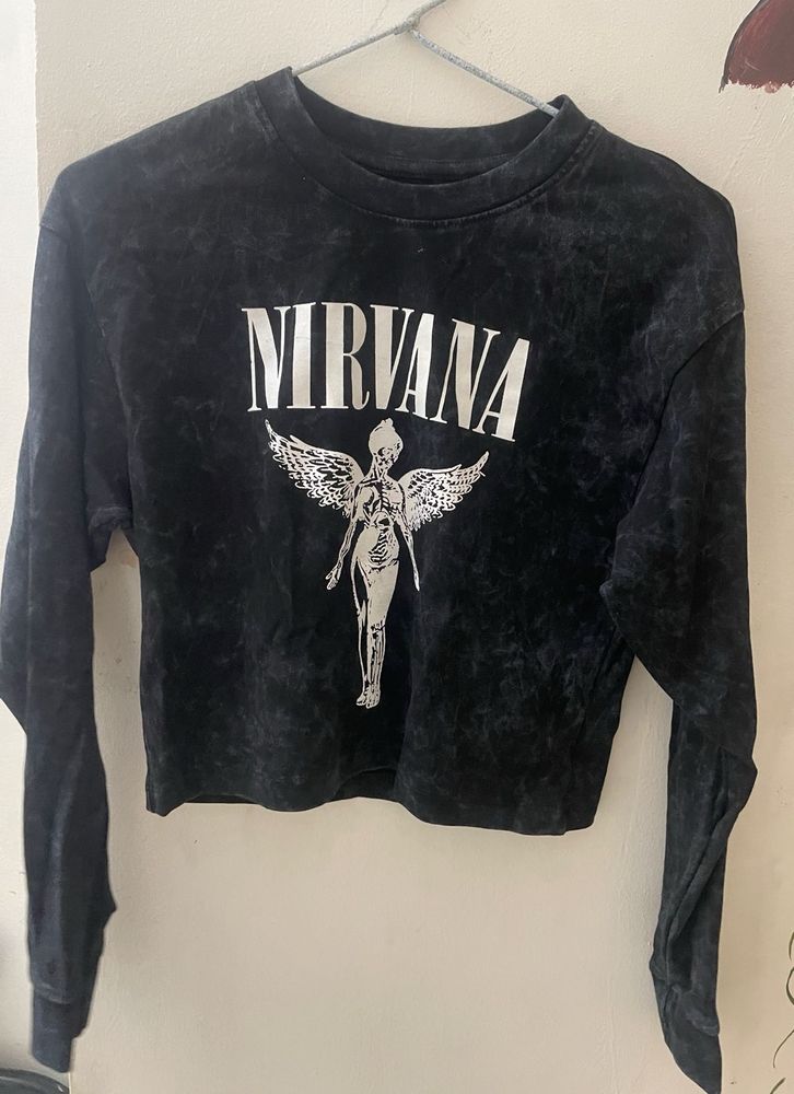 Nirvana Band Graphic Cropped Long Sleeve Top