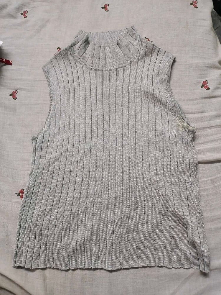 Sleeveless Mock Neck Ribbed Knit Top