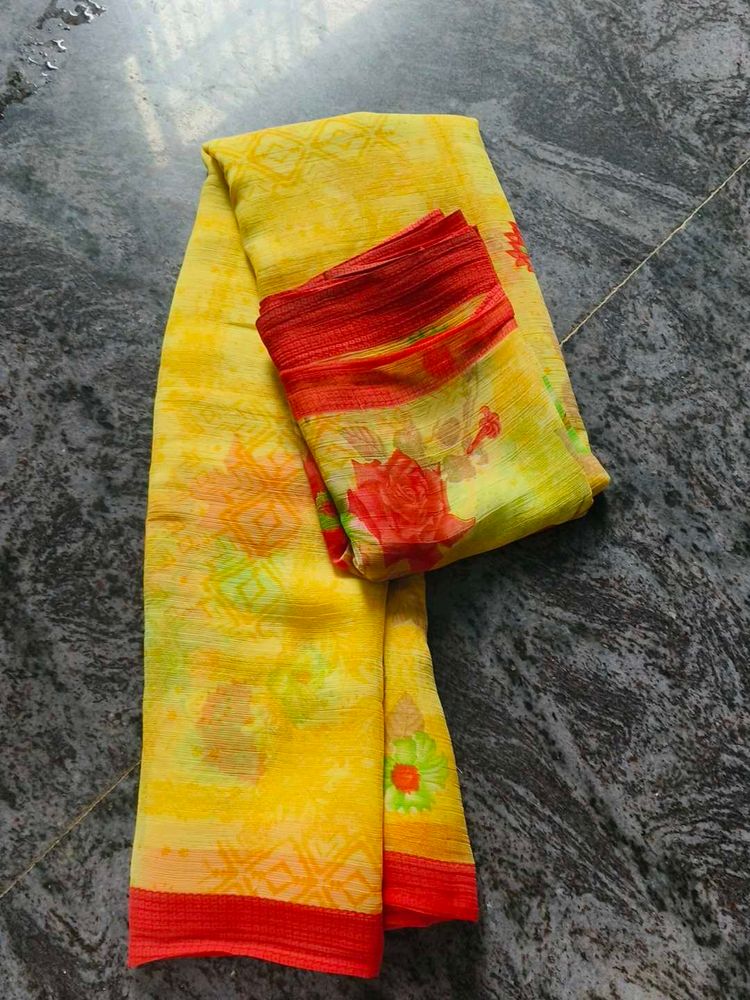 Vibrant Yellow Floral Saree