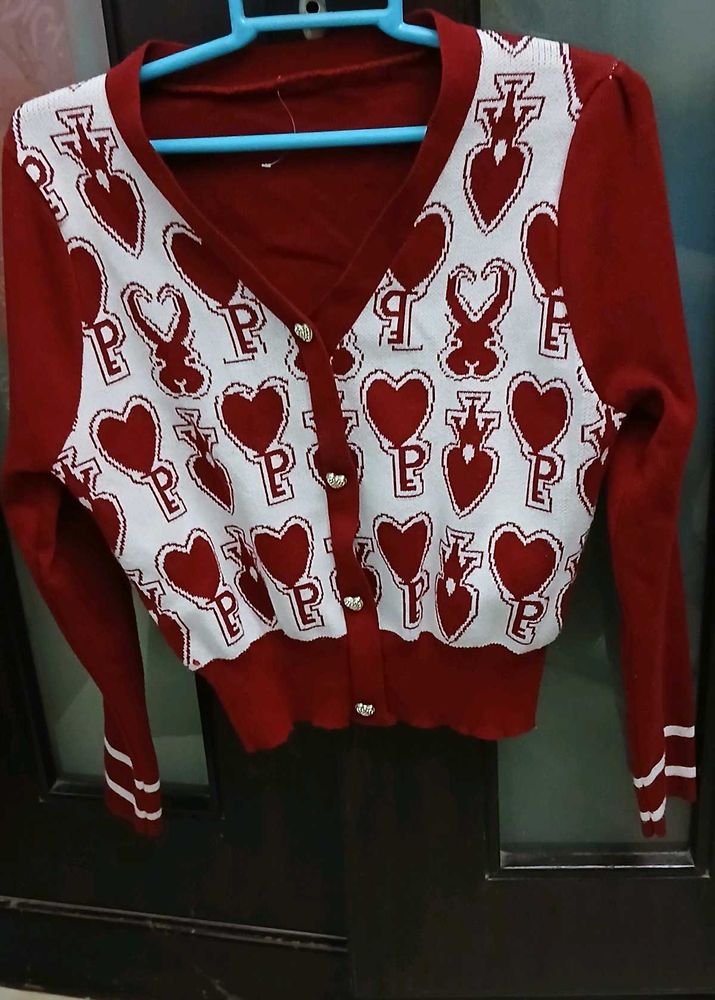 Cute Heart Pattern Cardigan L Size