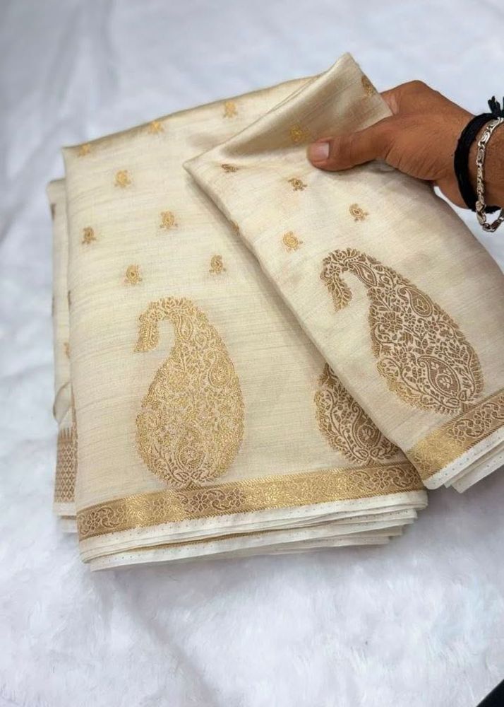Soft Tussar Cream &amp; Gold Saree