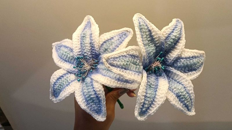crocheted blue shades lilies