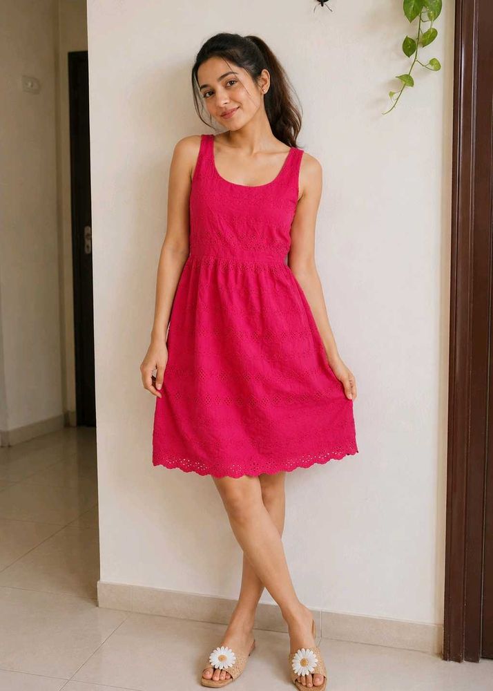 Chic Pink Embroidered A-Line Dress