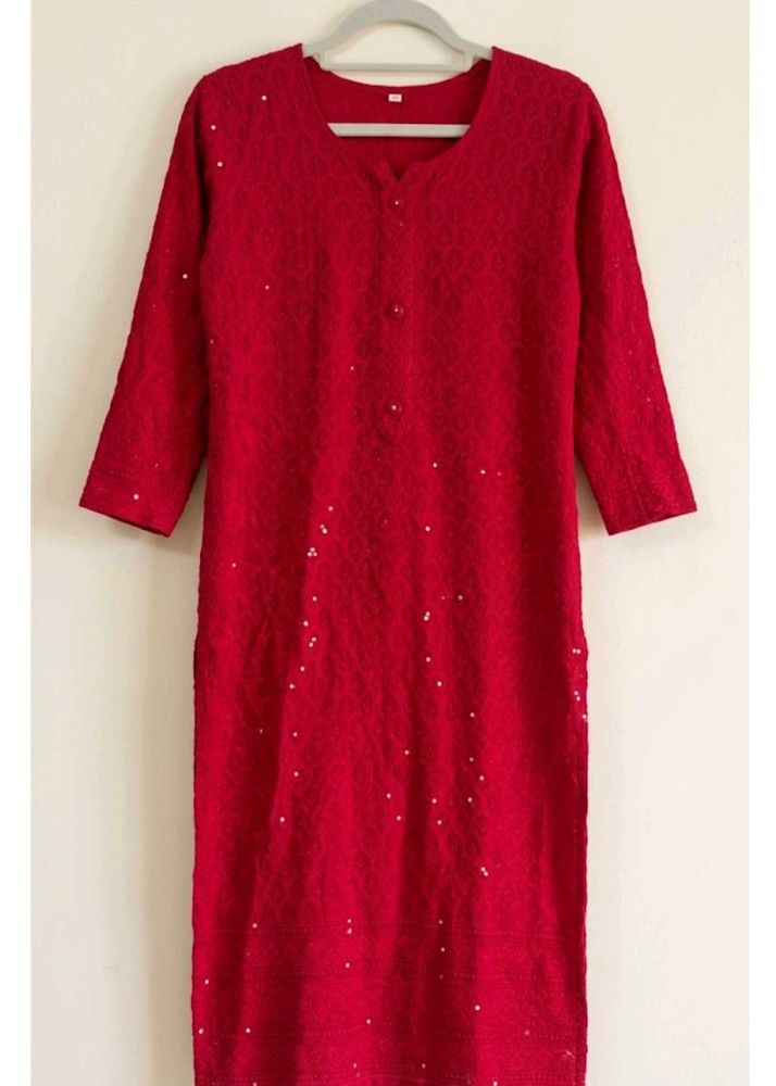 Beautiful Lush Red Chikankari Kurti